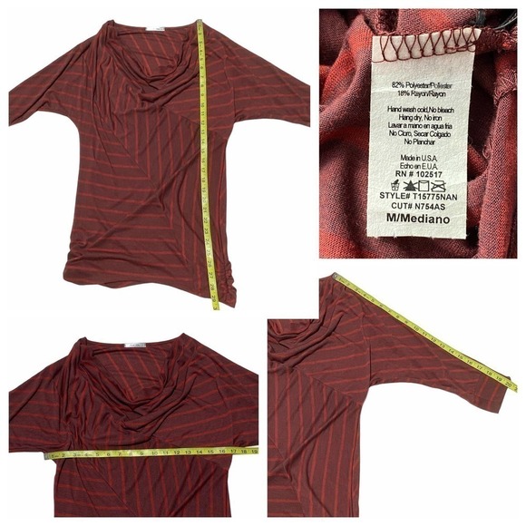 MAI Tai Red Burgundy Striped Cowl Neck Blouse - Picture 11 of 12